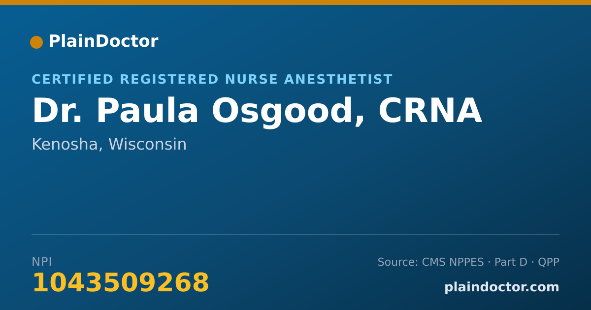 Shareable card for Paula Osgood, CRNA - Certified Registered Nurse Anesthetist, Kenosha, WI