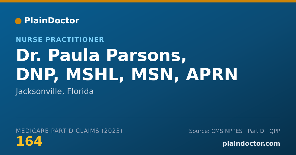 Shareable card for Paula Parsons, DNP, MSHL, MSN, APRN - Nurse Practitioner, Jacksonville, FL