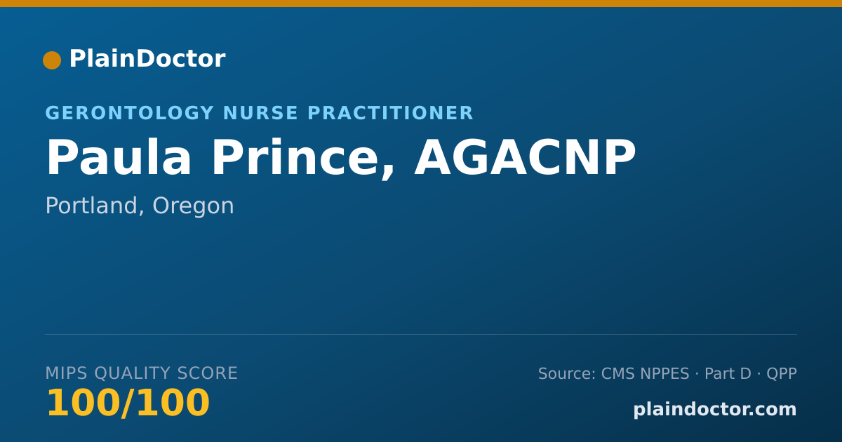 Shareable card for Paula Prince, AGACNP - Critical Care Medicine Registered Nurse, Portland, OR