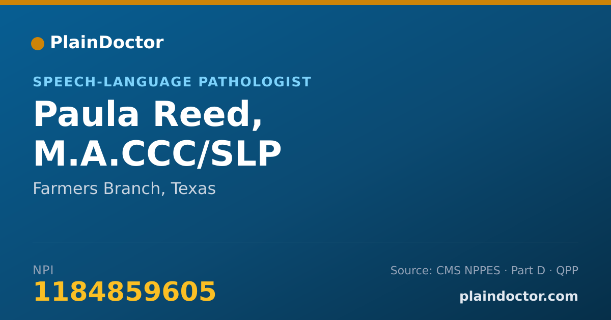 Shareable card for Paula Reed, M.A.CCC/SLP - Speech-Language Pathologist, Farmers Branch, TX