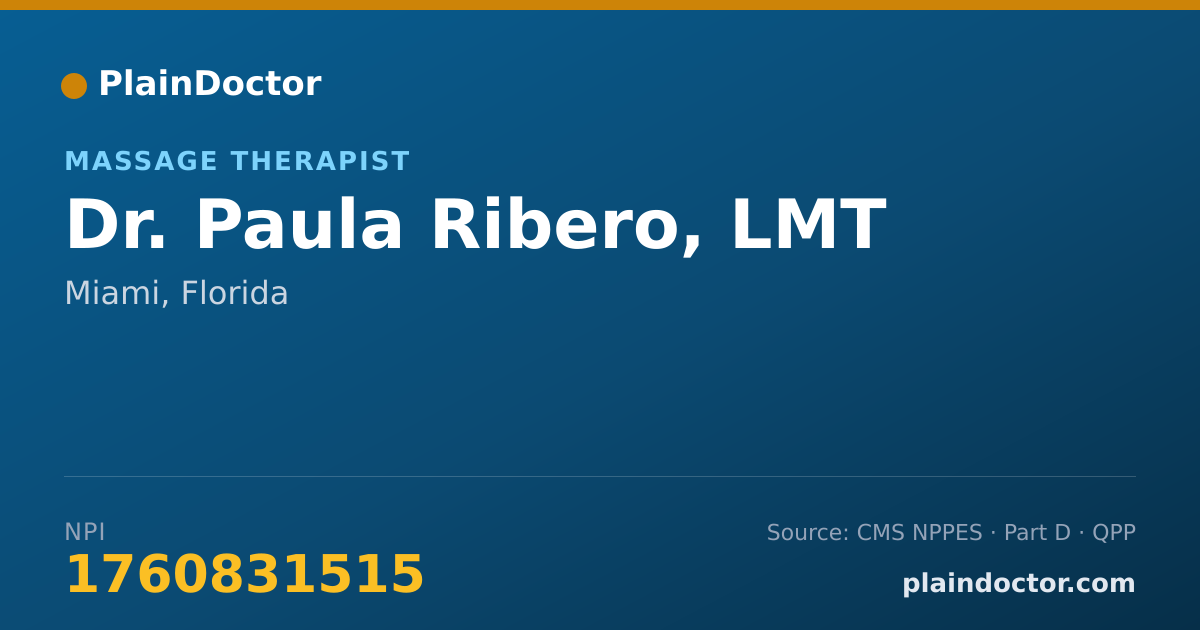 Shareable card for Paula Ribero, LMT - Massage Therapist, Miami, FL
