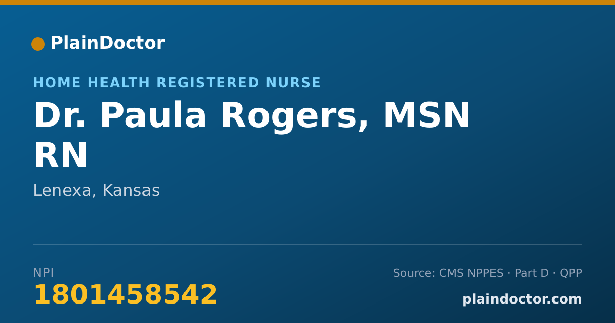 Shareable card for Paula Rogers, MSN RN - Home Health Registered Nurse, Lenexa, KS