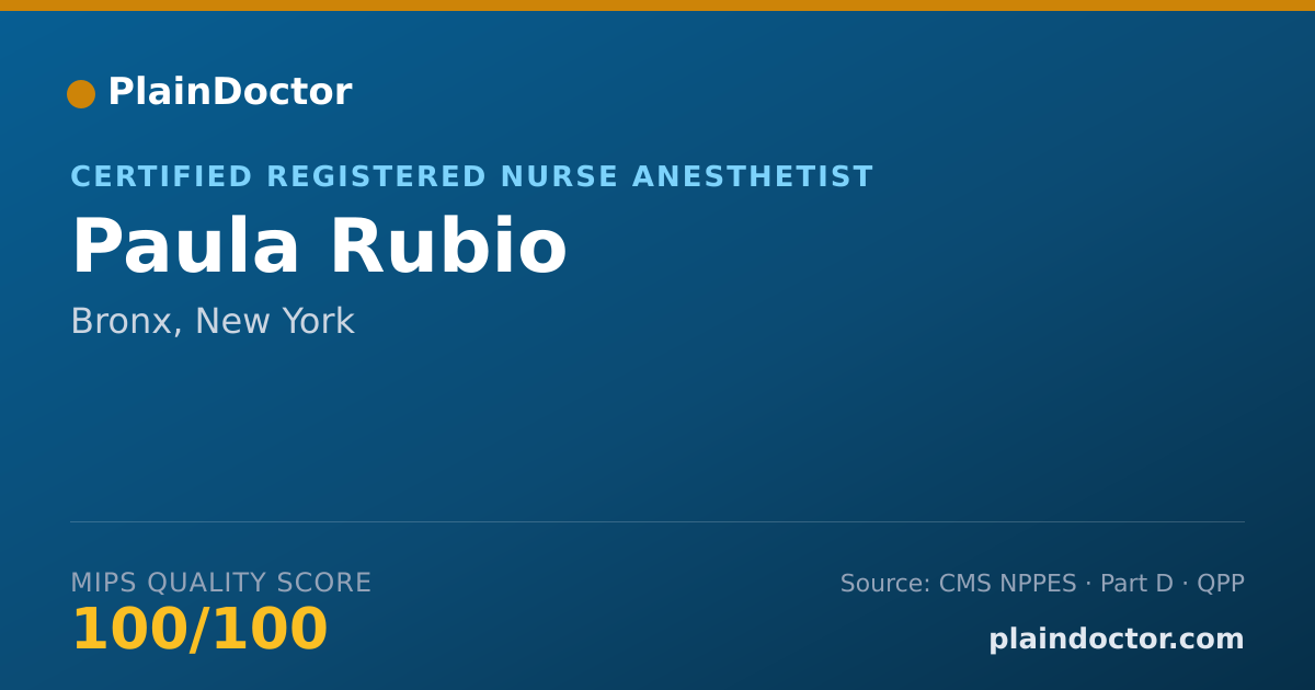 Shareable card for Paula Rubio - Certified Registered Nurse Anesthetist, Bronx, NY
