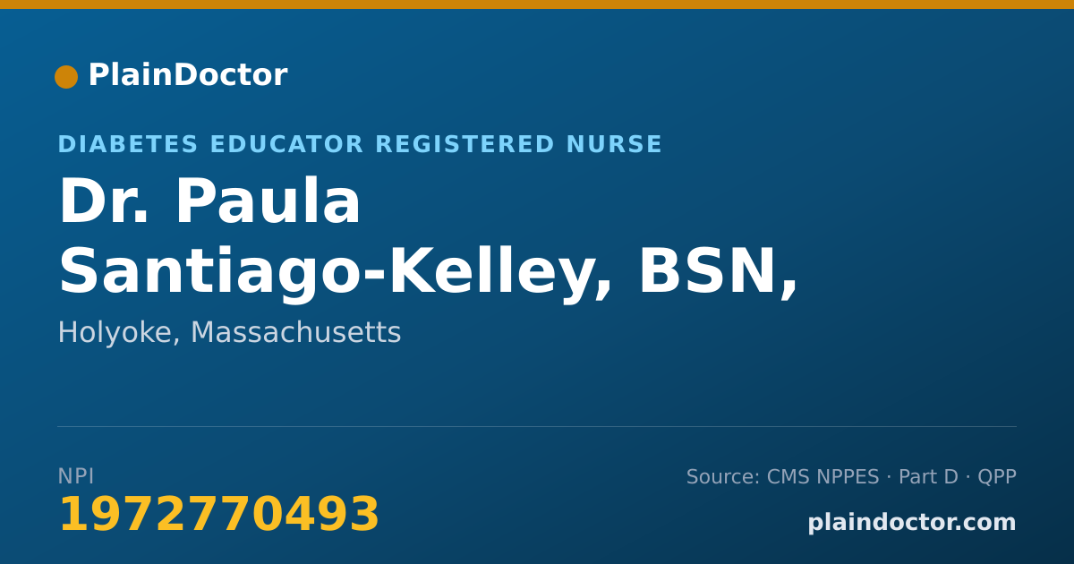 Shareable card for Paula Santiago-Kelley, BSN, RN, CDE - Diabetes Educator Registered Nurse, Holyoke, MA