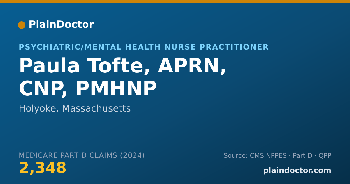 Shareable card for Paula Tofte, APRN, CNP, PMHNP - Psychiatric/Mental Health Nurse Practitioner, Holyoke, MA