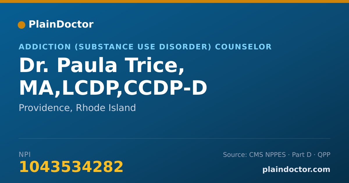 Shareable card for Paula Trice, MA,LCDP,CCDP-D - Addiction (Substance Use Disorder) Counselor, Providence, RI