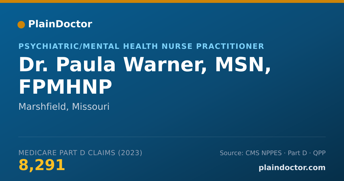 Shareable card for Paula Warner, MSN, FPMHNP - Psychiatric/Mental Health Nurse Practitioner, Marshfield, MO