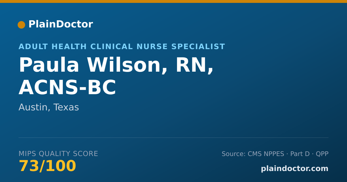 Shareable card for Paula Wilson, RN, ACNS-BC - Adult Health Clinical Nurse Specialist, Austin, TX