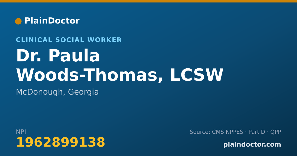 Shareable card for Paula Woods-Thomas, LCSW - Clinical Social Worker, McDonough, GA