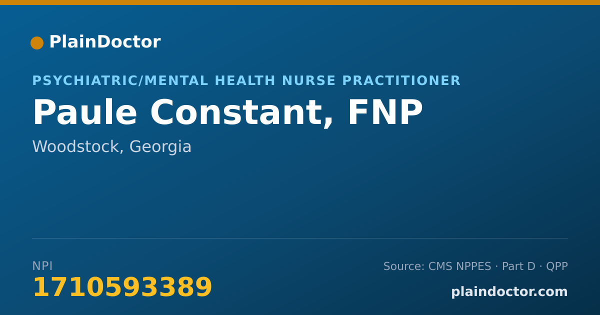Shareable card for Paule Constant, FNP - Psychiatric/Mental Health Nurse Practitioner, Woodstock, GA