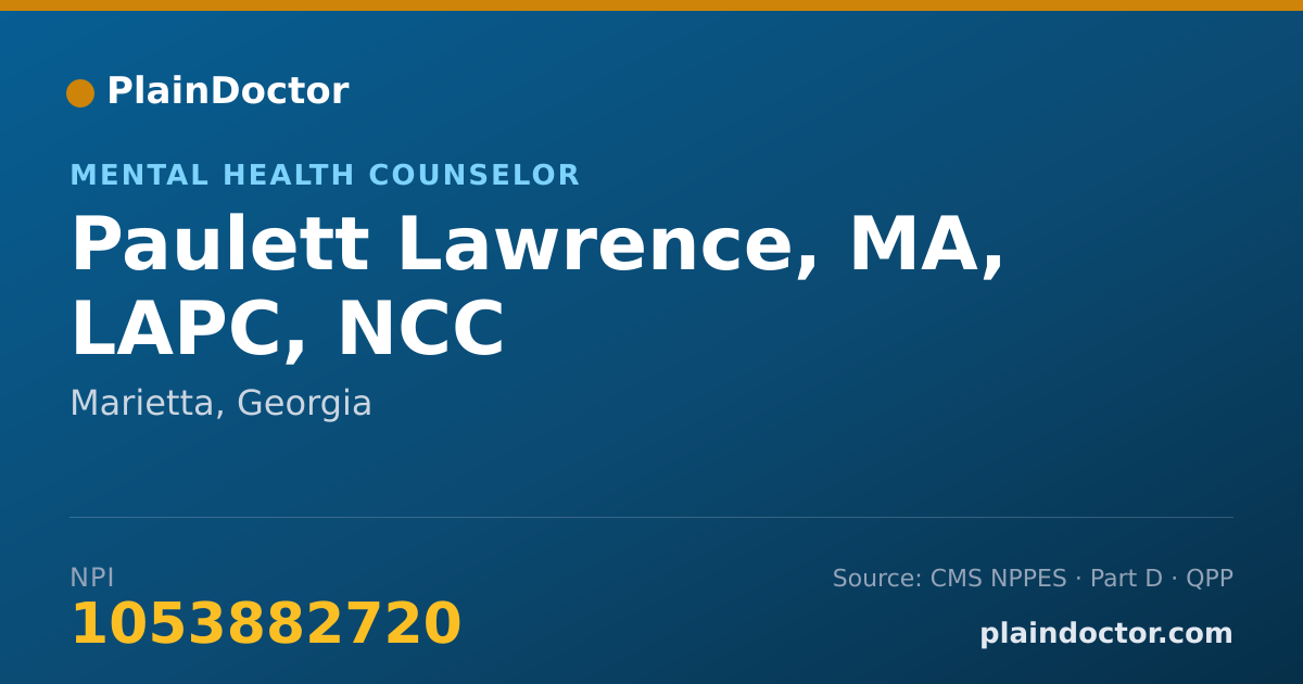 Shareable card for Paulett Lawrence, MA, LAPC, NCC - Mental Health Counselor, Marietta, GA