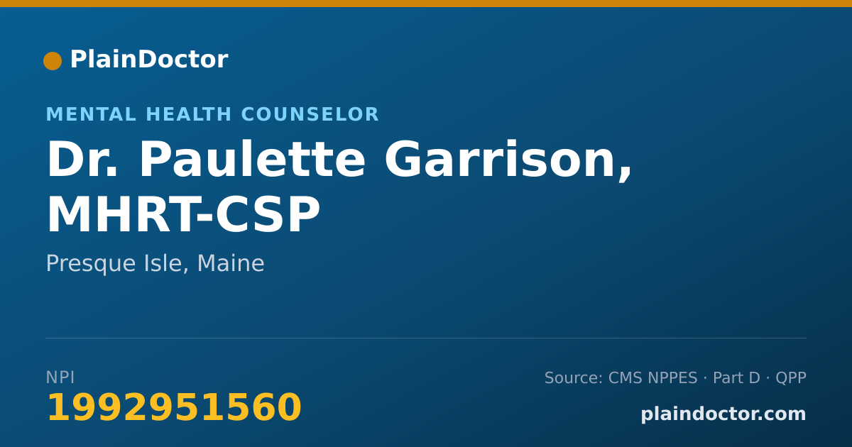 Shareable card for Paulette Garrison, MHRT-CSP - Mental Health Counselor, Presque Isle, ME
