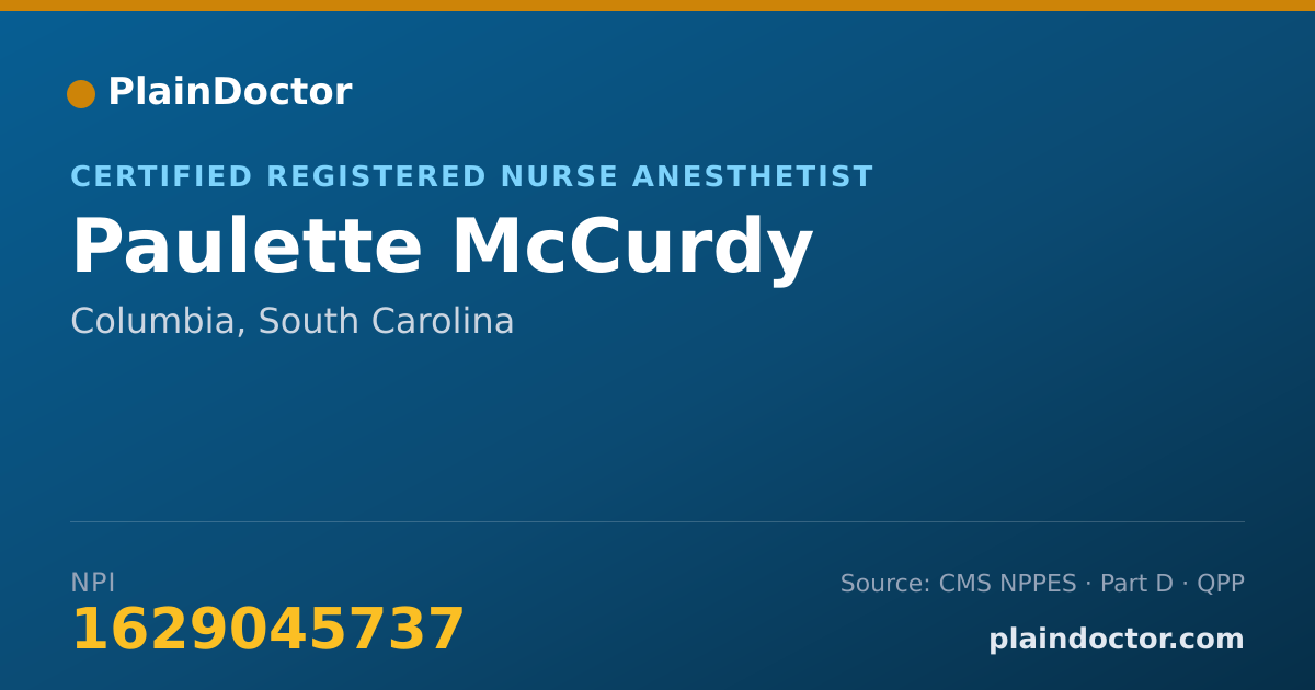 Shareable card for Paulette McCurdy - Certified Registered Nurse Anesthetist, Columbia, SC