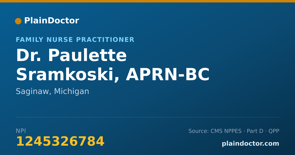 Shareable card for Paulette Sramkoski, APRN-BC - Family Nurse Practitioner, Saginaw, MI