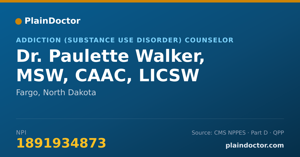 Shareable card for Paulette Walker, MSW, CAAC, LICSW - Addiction (Substance Use Disorder) Counselor, Fargo, ND