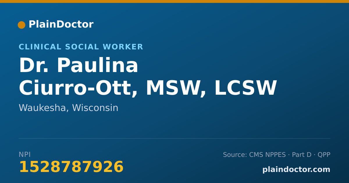 Shareable card for Paulina Ciurro-Ott, MSW, LCSW - Clinical Social Worker, Waukesha, WI