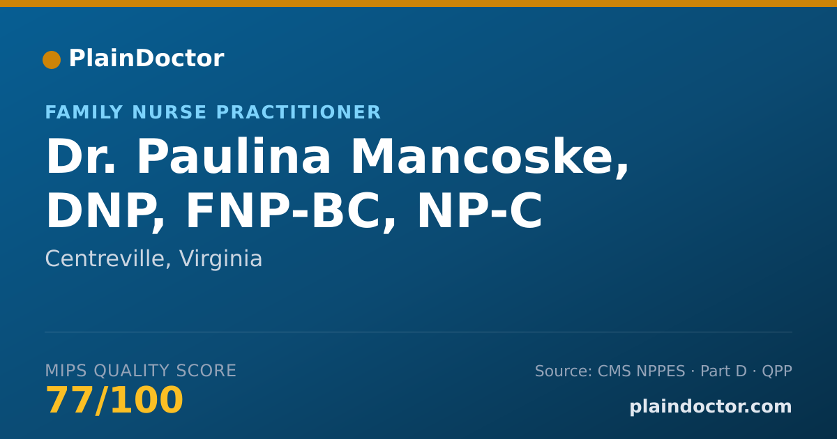 Shareable card for Paulina Mancoske, DNP, FNP-BC, NP-C - Family Nurse Practitioner, Centreville, VA