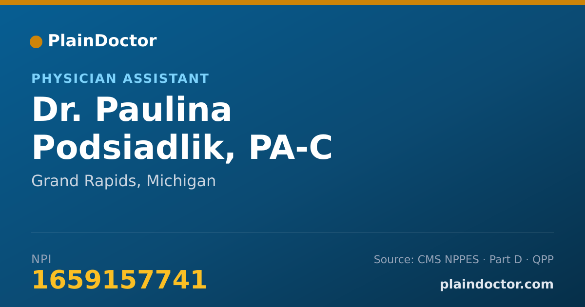 Shareable card for Paulina Podsiadlik, PA-C - Physician Assistant, Grand Rapids, MI