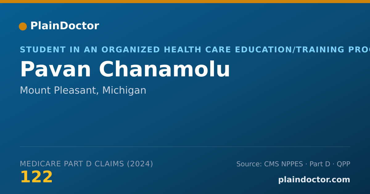 Shareable card for Pavan Chanamolu - Student in an Organized Health Care Education/Training Program, Mount Pleasant, MI