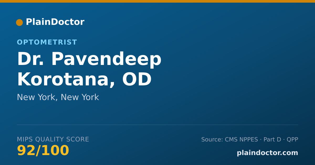 Shareable card for Pavendeep Korotana, OD - Optometrist, New York, NY