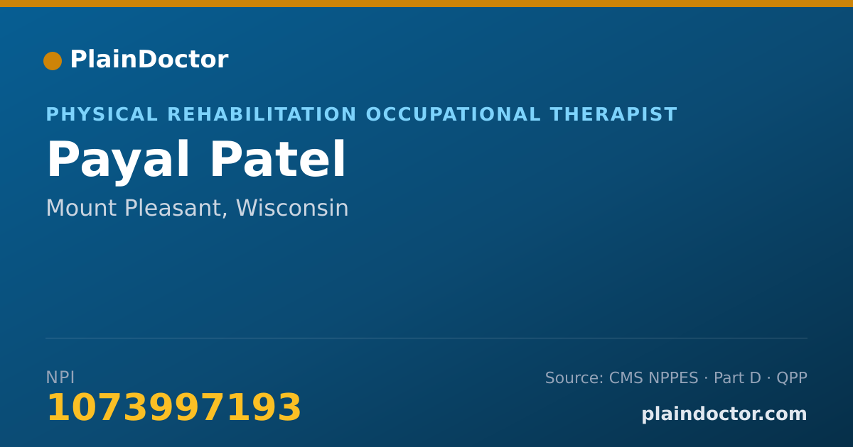 Shareable card for Payal Patel - Physical Rehabilitation Occupational Therapist, Mount Pleasant, WI