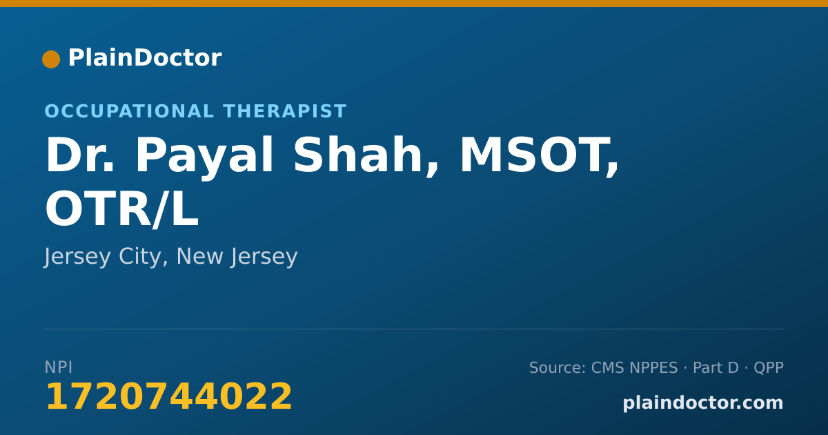 Shareable card for Payal Shah, MSOT, OTR/L - Occupational Therapist, Jersey City, NJ