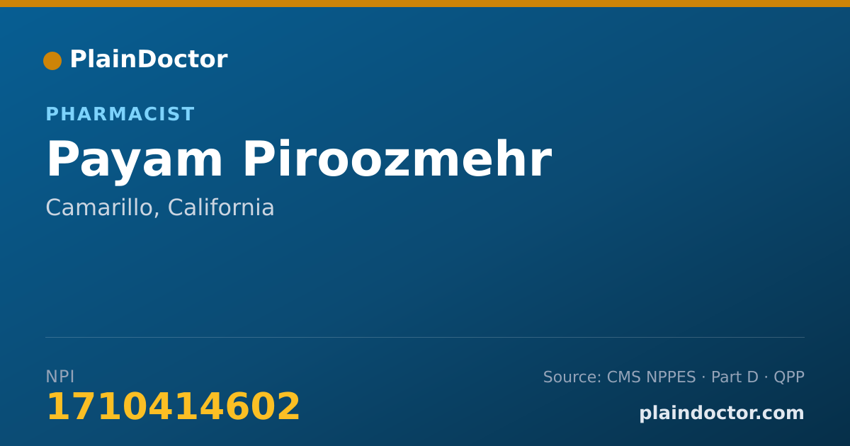 Shareable card for Payam Piroozmehr - Pharmacist, Camarillo, CA