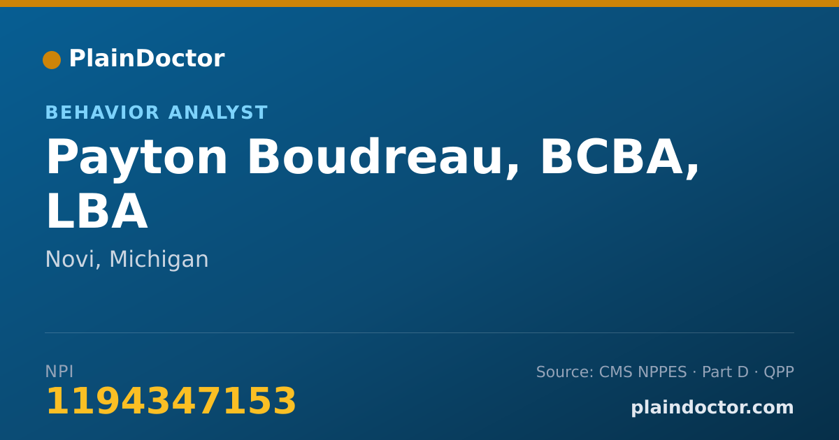 Shareable card for Payton Boudreau, BCBA, LBA - Behavior Analyst, Novi, MI