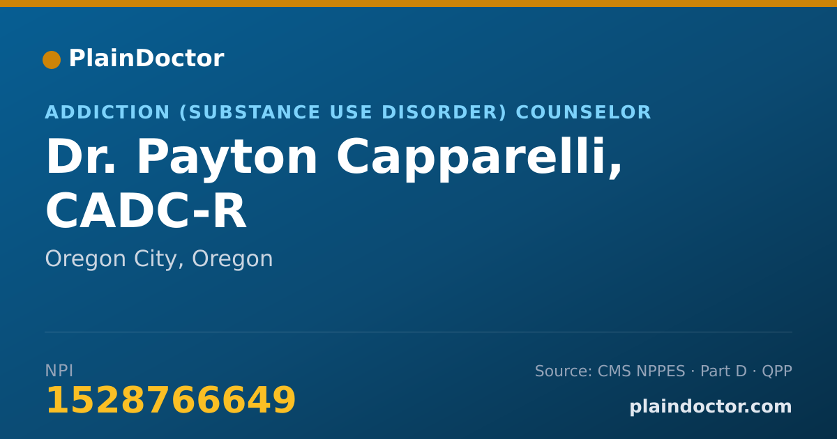 Shareable card for Payton Capparelli, CADC-R - Addiction (Substance Use Disorder) Counselor, Oregon City, OR