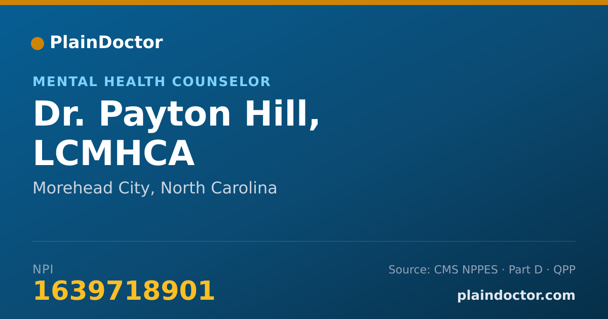 Shareable card for Payton Hill, LCMHCA - Mental Health Counselor, Morehead City, NC