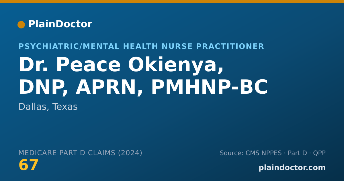 Shareable card for Peace Okienya, DNP, APRN, PMHNP-BC - Psychiatric/Mental Health Nurse Practitioner, Dallas, TX