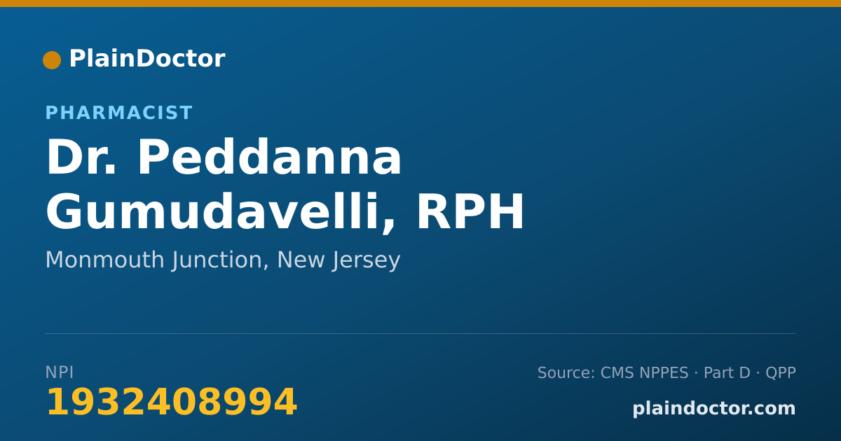 Shareable card for Peddanna Gumudavelli, RPH - Pharmacist, Monmouth Junction, NJ