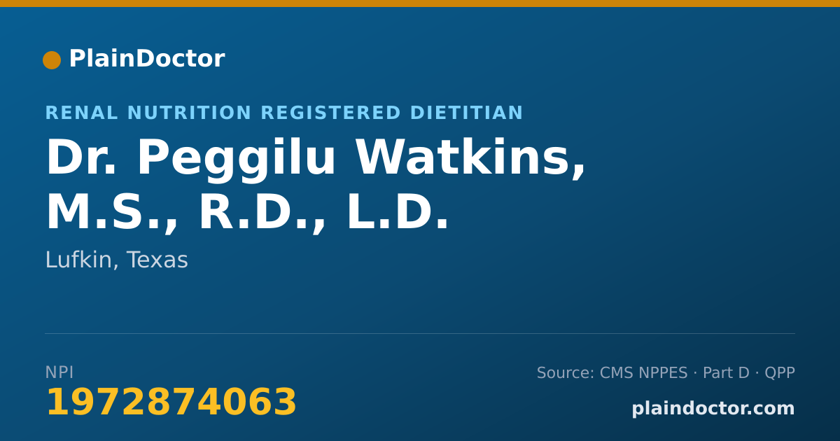 Shareable card for Peggilu Watkins, M.S., R.D., L.D. - Renal Nutrition Registered Dietitian, Lufkin, TX