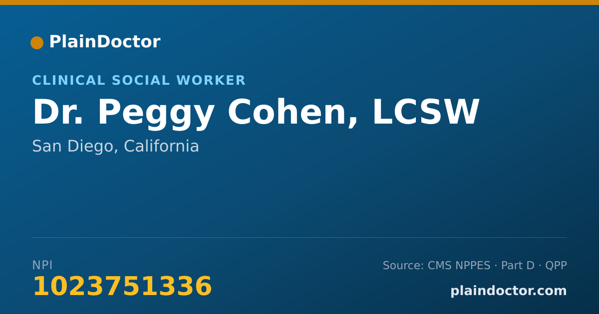 Shareable card for Peggy Cohen, LCSW - Clinical Social Worker, San Diego, CA
