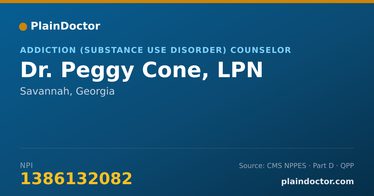 Shareable card for Peggy Cone, LPN - Addiction (Substance Use Disorder) Counselor, Savannah, GA