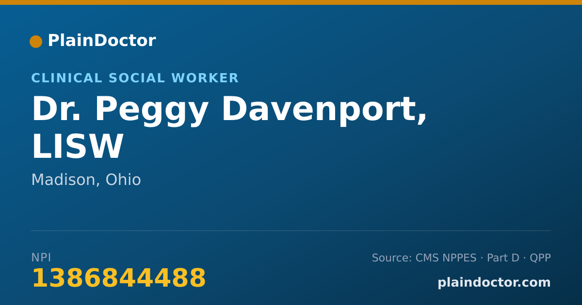 Shareable card for Peggy Davenport, LISW - Clinical Social Worker, Madison, OH
