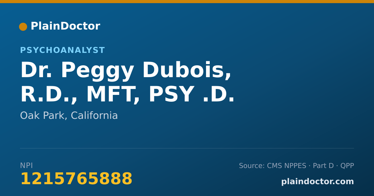 Shareable card for Peggy Dubois, R.D., MFT, PSY .D. - Psychoanalyst, Oak Park, CA