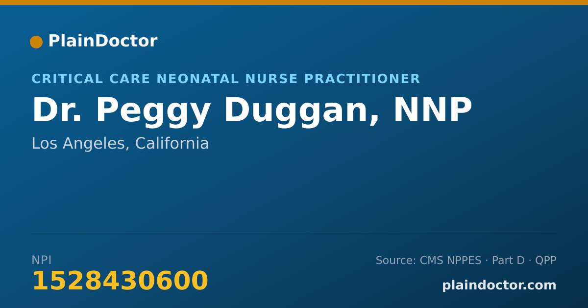 Shareable card for Peggy Duggan, NNP - Critical Care Neonatal Nurse Practitioner, Los Angeles, CA