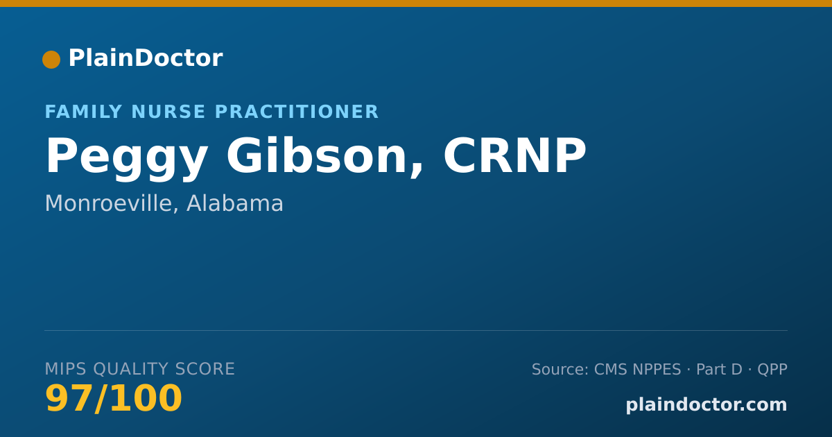 Shareable card for Peggy Gibson, CRNP - Family Nurse Practitioner, Monroeville, AL