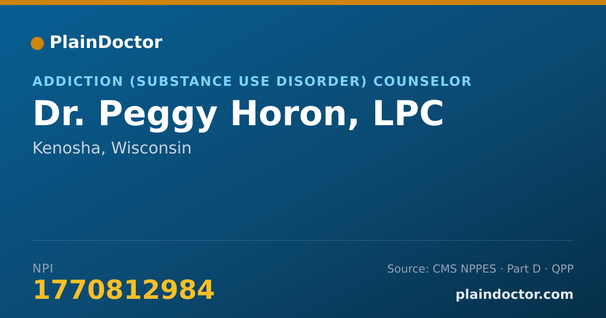 Shareable card for Peggy Horon, LPC - Addiction (Substance Use Disorder) Counselor, Kenosha, WI