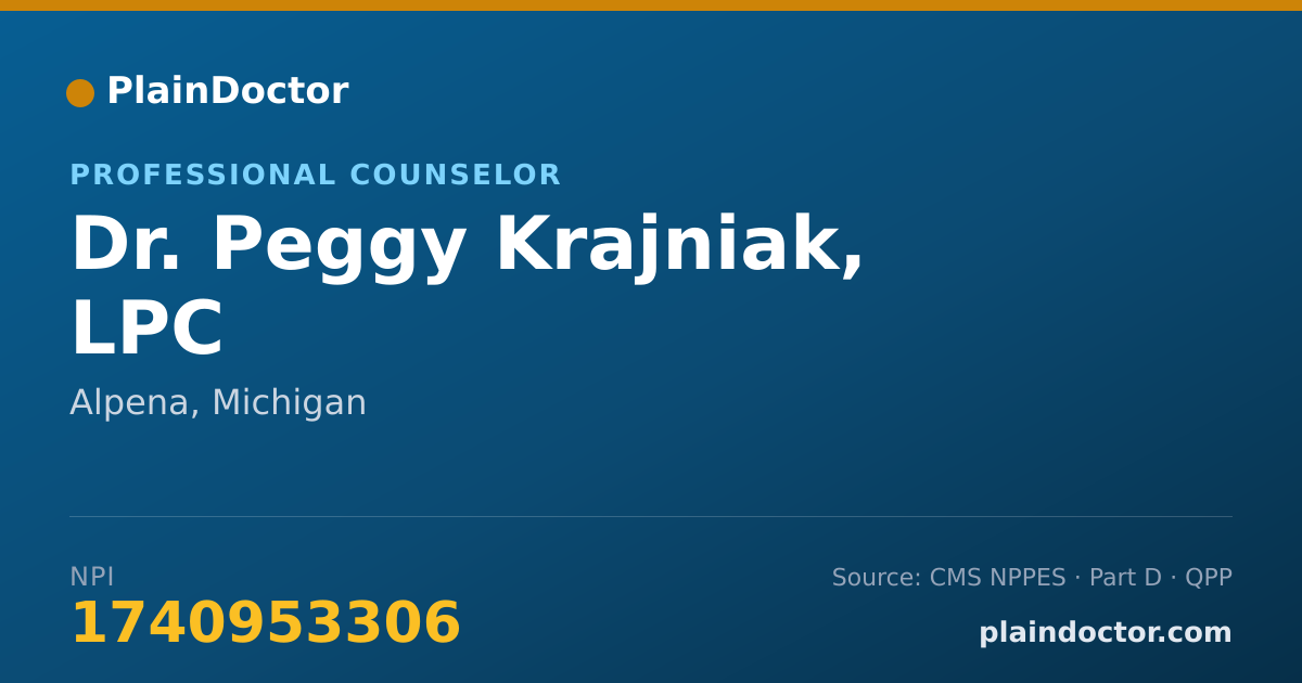 Shareable card for Peggy Krajniak, LPC - Professional Counselor, Alpena, MI