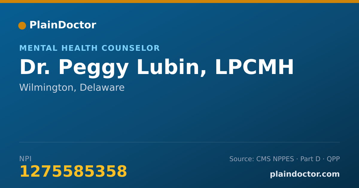 Shareable card for Peggy Lubin, LPCMH - Mental Health Counselor, Wilmington, DE
