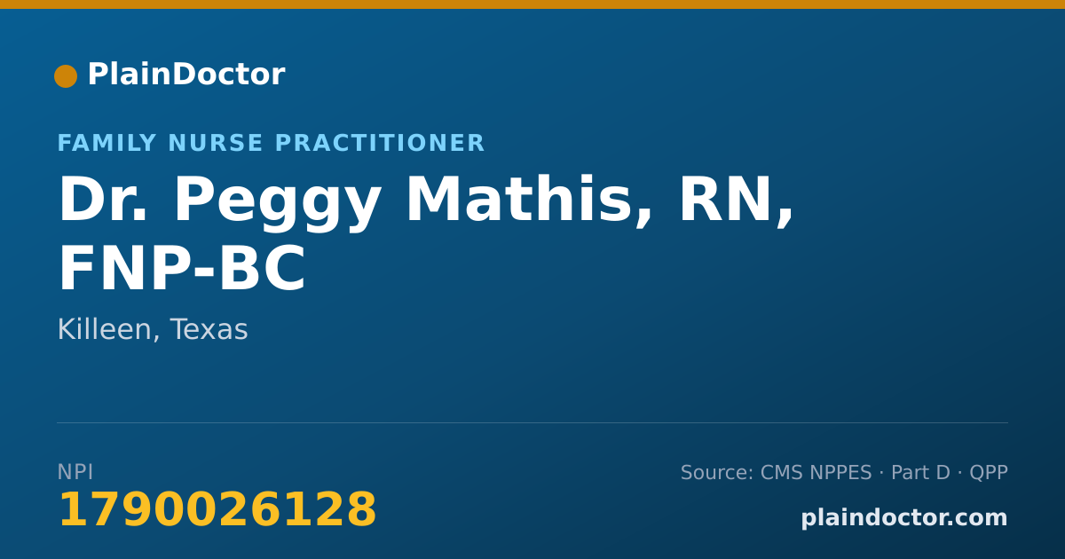Shareable card for Peggy Mathis, RN, FNP-BC - Family Nurse Practitioner, Killeen, TX