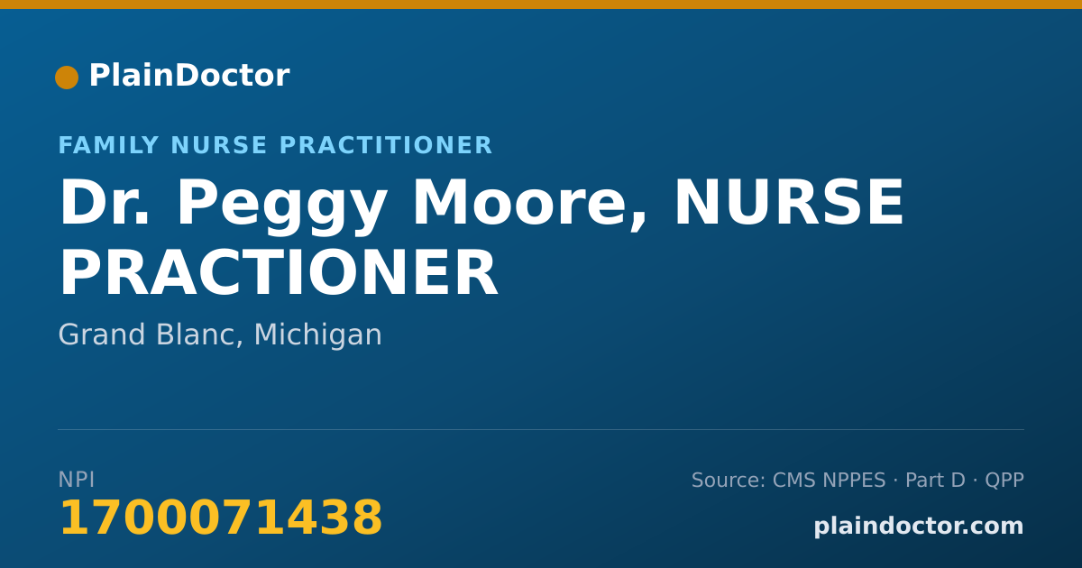 Shareable card for Peggy Moore, NURSE PRACTIONER - Family Nurse Practitioner, Grand Blanc, MI