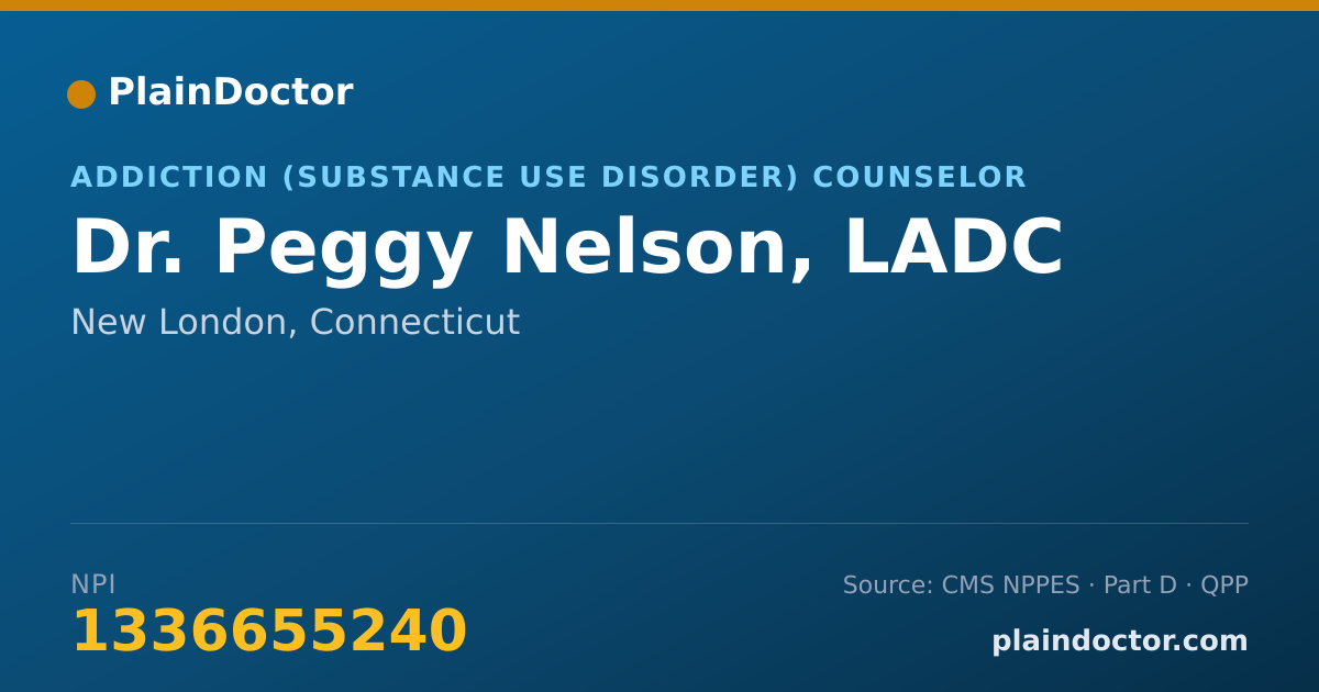 Shareable card for Peggy Nelson, LADC - Addiction (Substance Use Disorder) Counselor, New London, CT