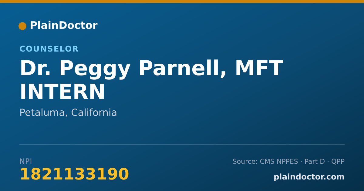 Shareable card for Peggy Parnell, MFT INTERN - Counselor, Petaluma, CA