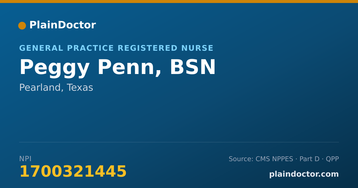 Shareable card for Peggy Penn, BSN - General Practice Registered Nurse, Pearland, TX