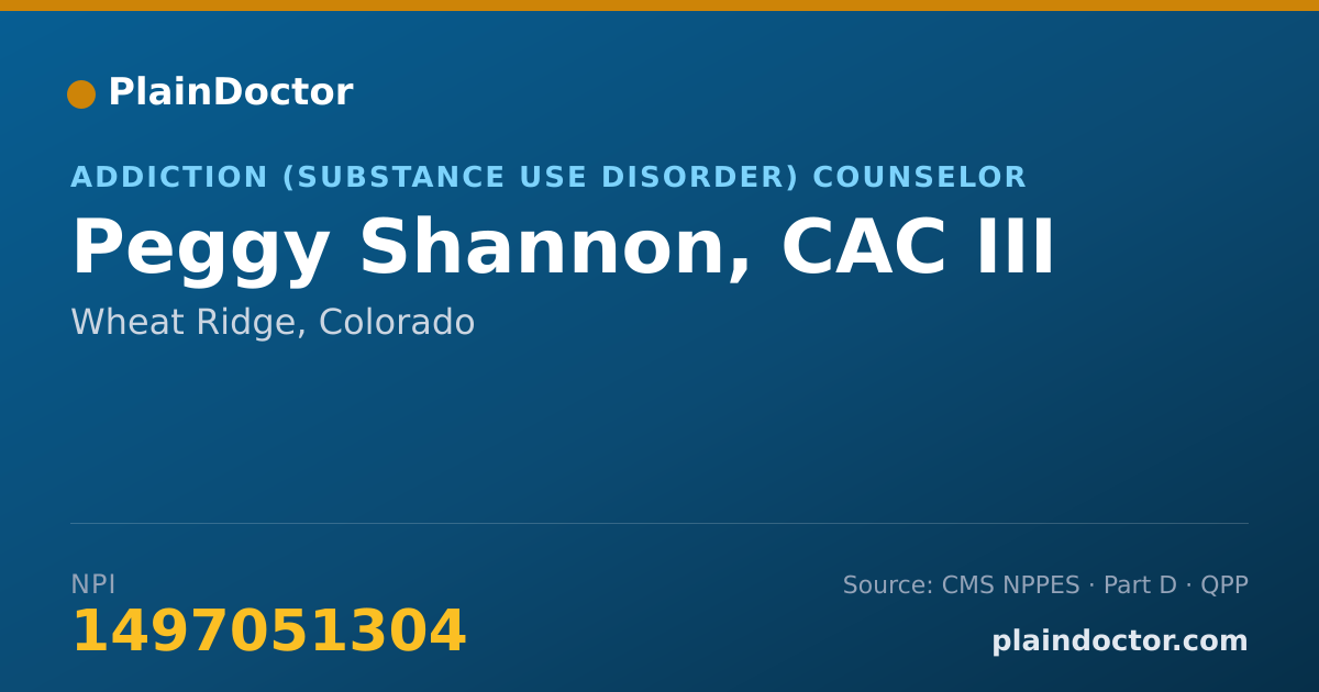 Shareable card for Peggy Shannon, CAC III - Addiction (Substance Use Disorder) Counselor, Wheat Ridge, CO
