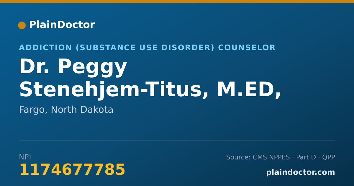 Shareable card for Peggy Stenehjem-Titus, M.ED, LAC - Addiction (Substance Use Disorder) Counselor, Fargo, ND