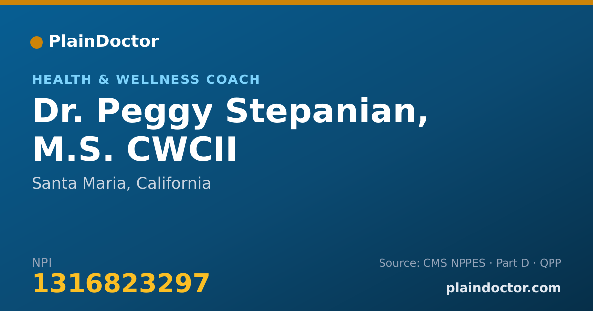 Shareable card for Peggy Stepanian, M.S. CWCII - Health & Wellness Coach, Santa Maria, CA